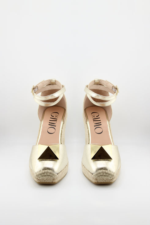 Gaimo Knotted Glitter Espadrille Wedge with Ankle Strap
